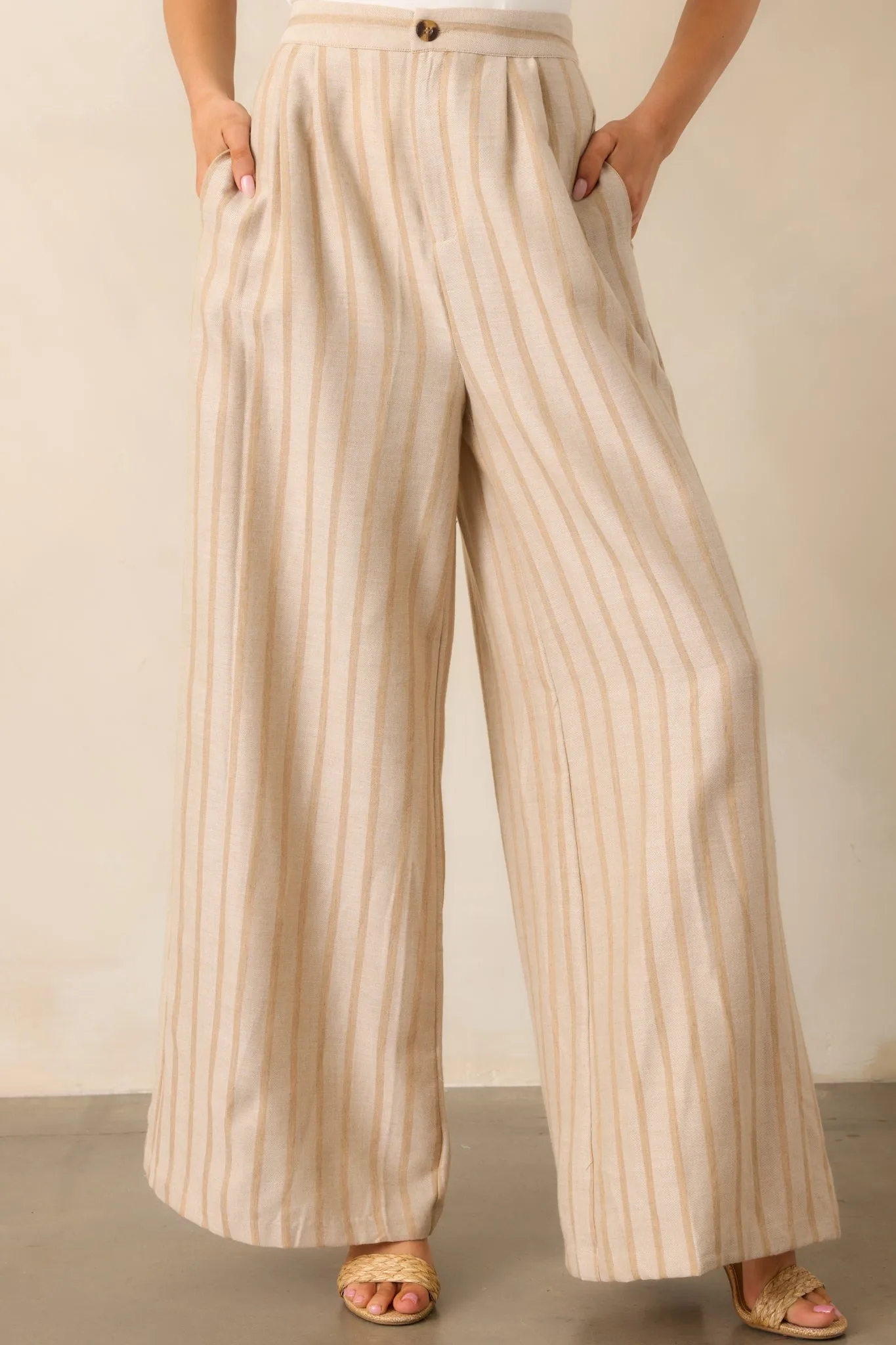 Something Simple Beige Stripe Wide Leg Pants