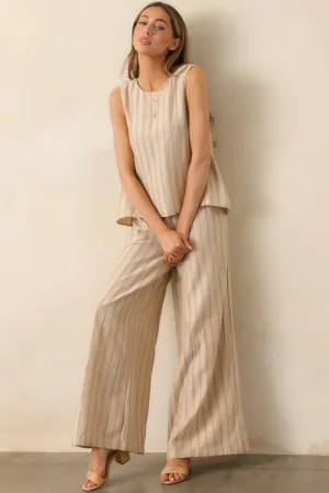 Something Simple Beige Stripe Wide Leg Pants