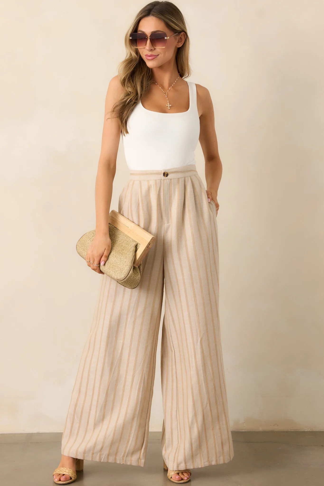 Something Simple Beige Stripe Wide Leg Pants