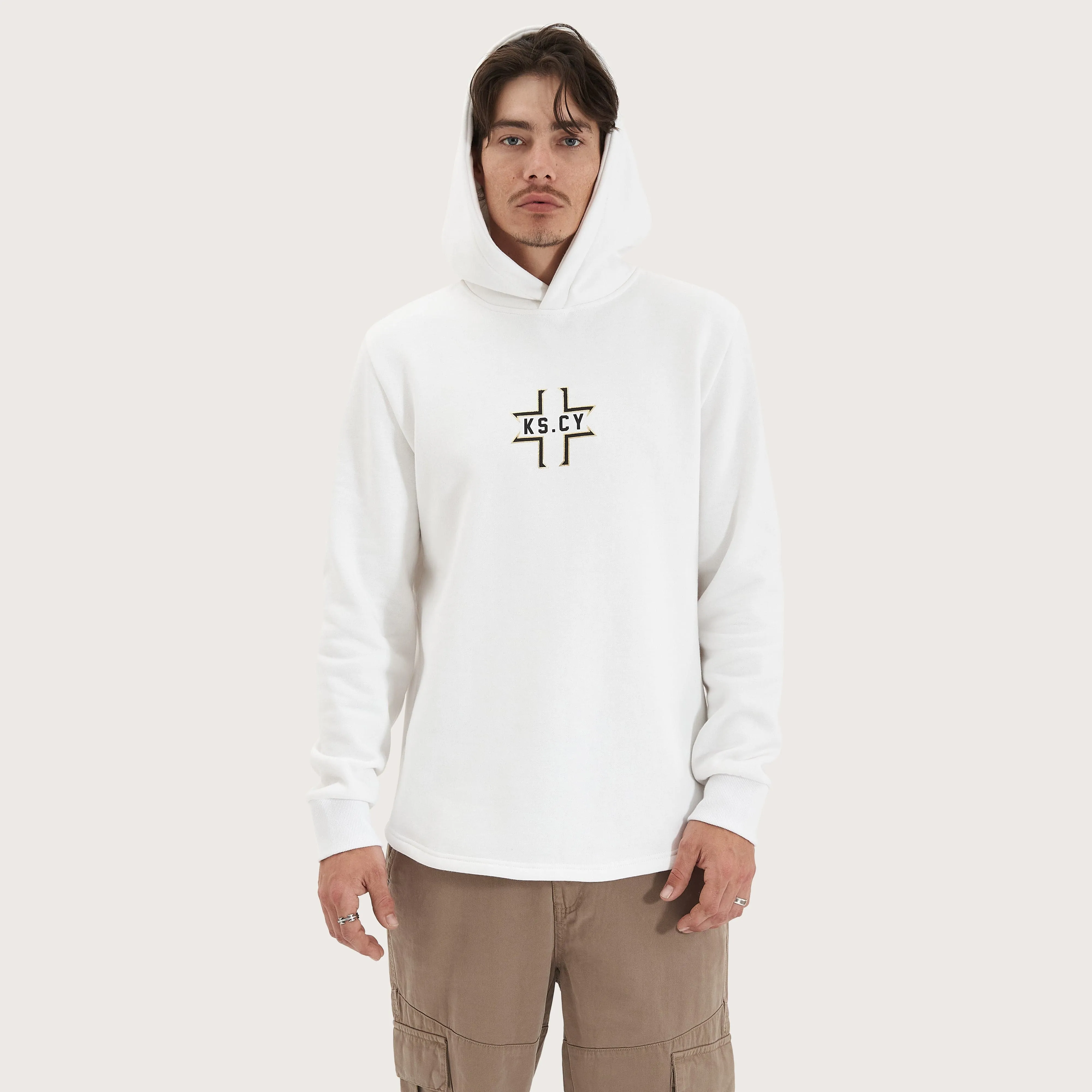 Southfall Heavy Hooded Dual Curved Sweater White