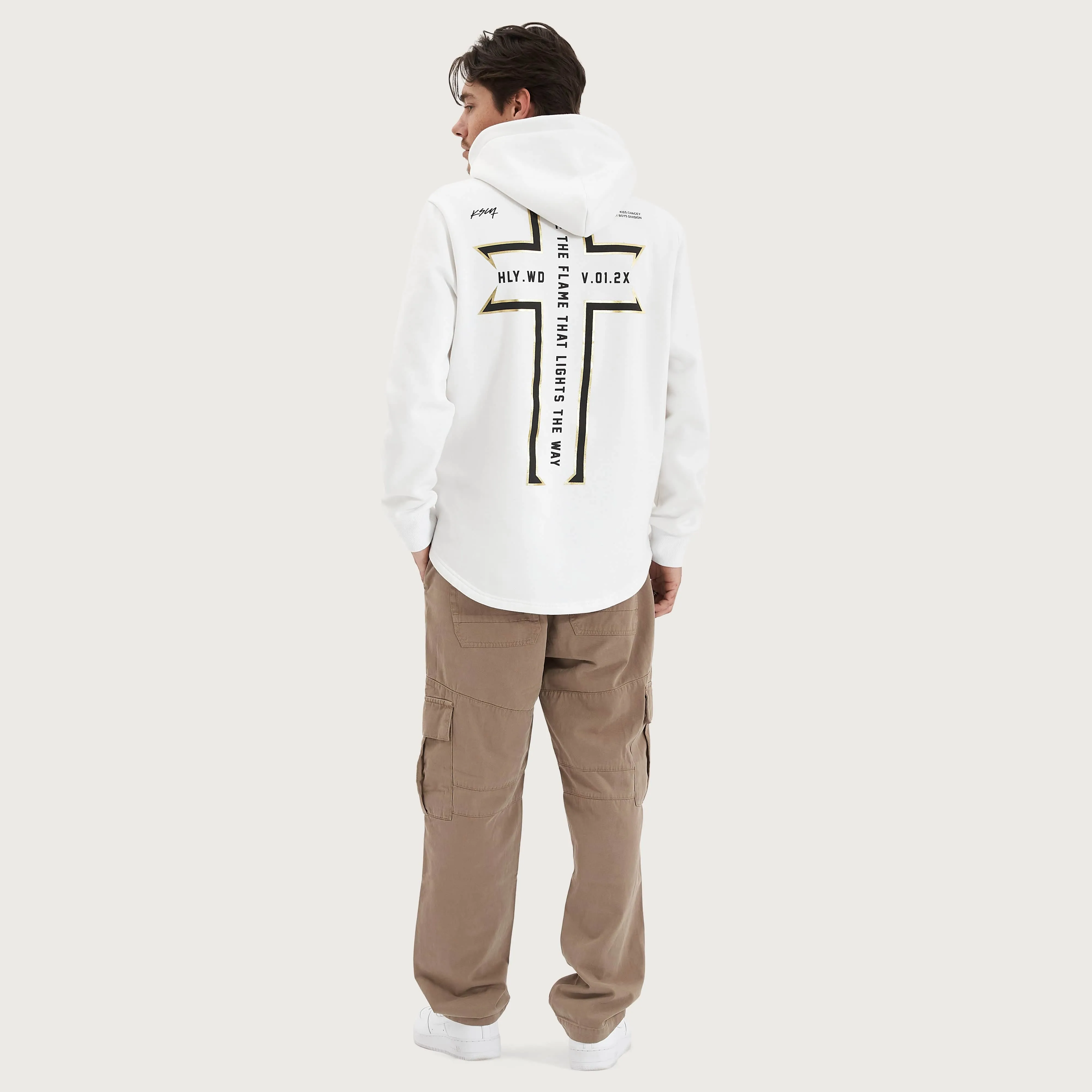 Southfall Heavy Hooded Dual Curved Sweater White