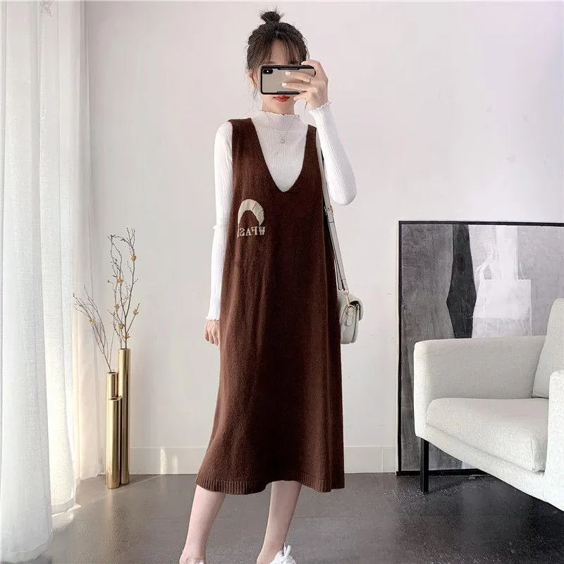 Spring and Autumn Loose Long Sweater Vest Large Size Sleeveless Knitted Vest Skirt Fashion Simple Women Sweater Dress