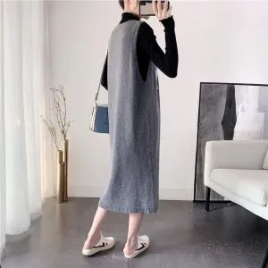 Spring and Autumn Loose Long Sweater Vest Large Size Sleeveless Knitted Vest Skirt Fashion Simple Women Sweater Dress