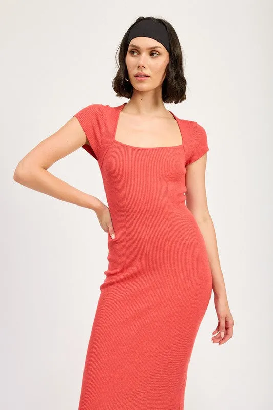 Squared Neck Bodycon Midi Dress