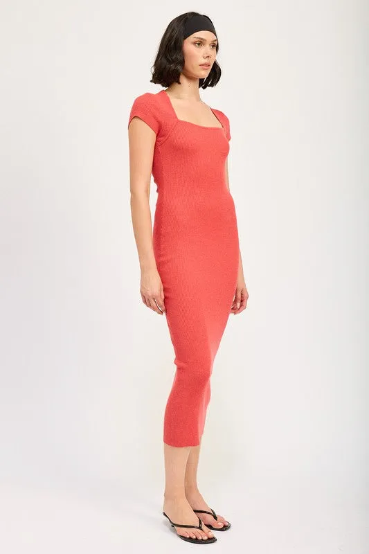Squared Neck Bodycon Midi Dress