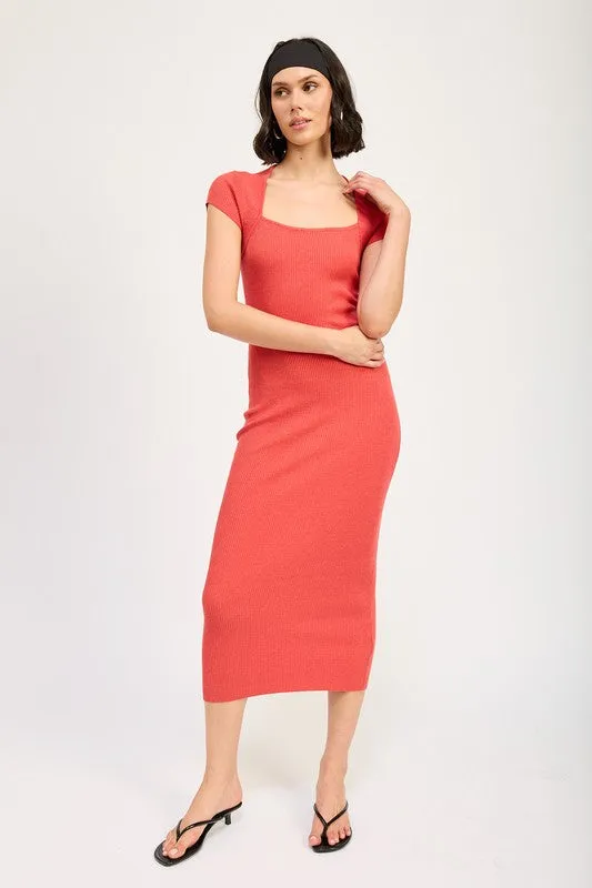 Squared Neck Bodycon Midi Dress