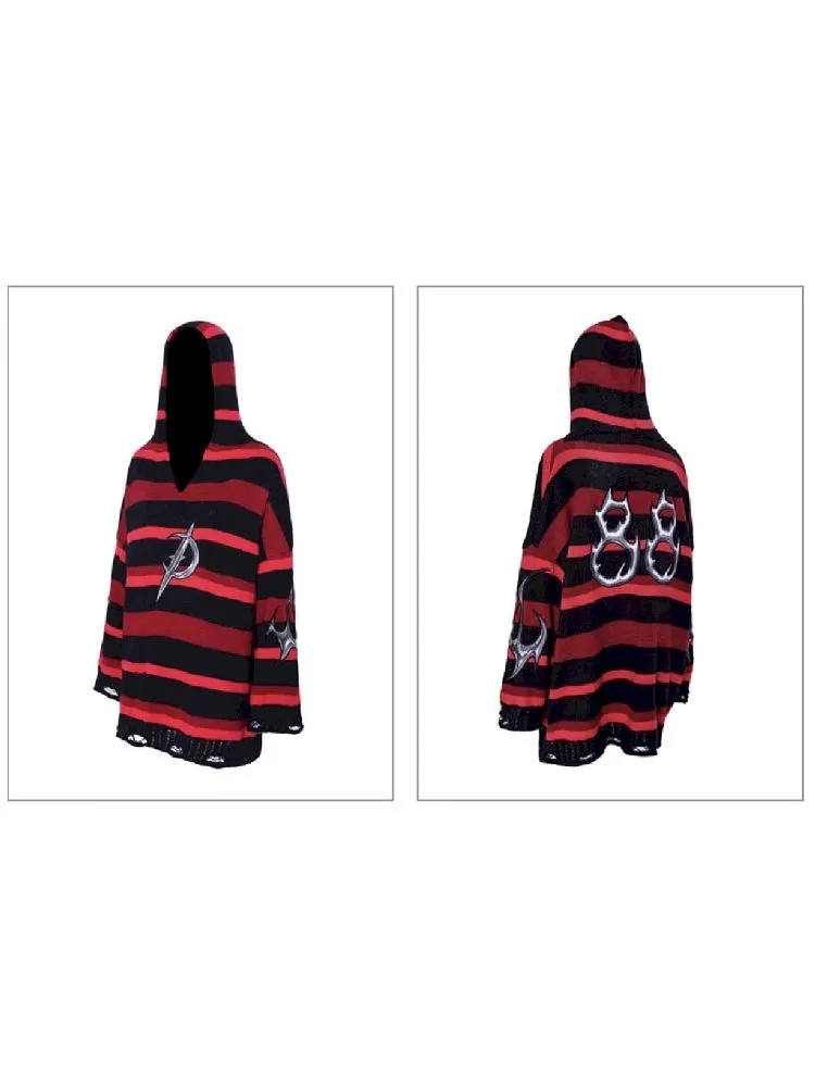 Striped V-Neck Hooded Sweater【s0000011011】