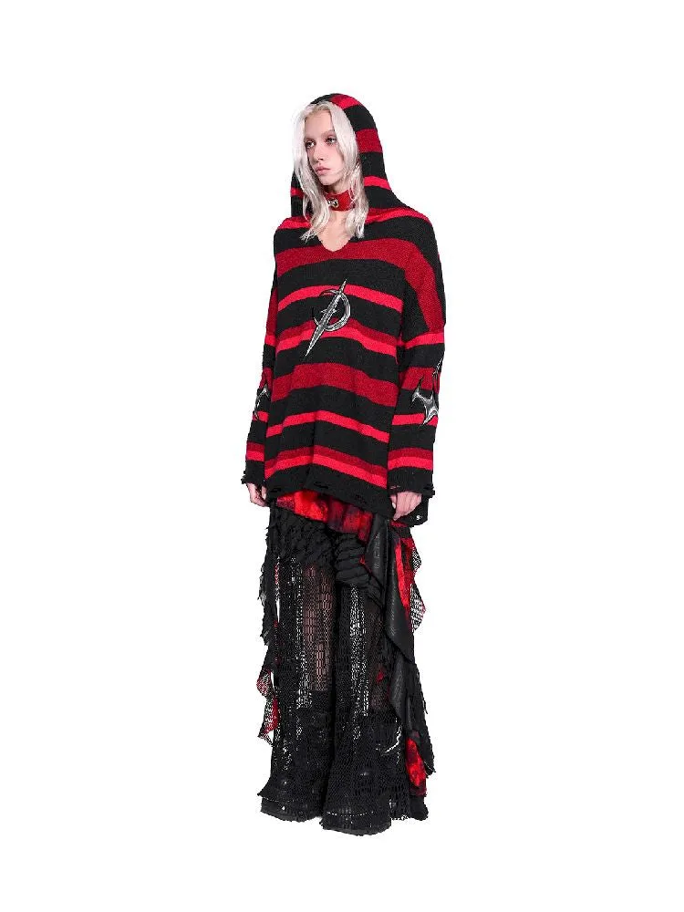 Striped V-Neck Hooded Sweater【s0000011011】