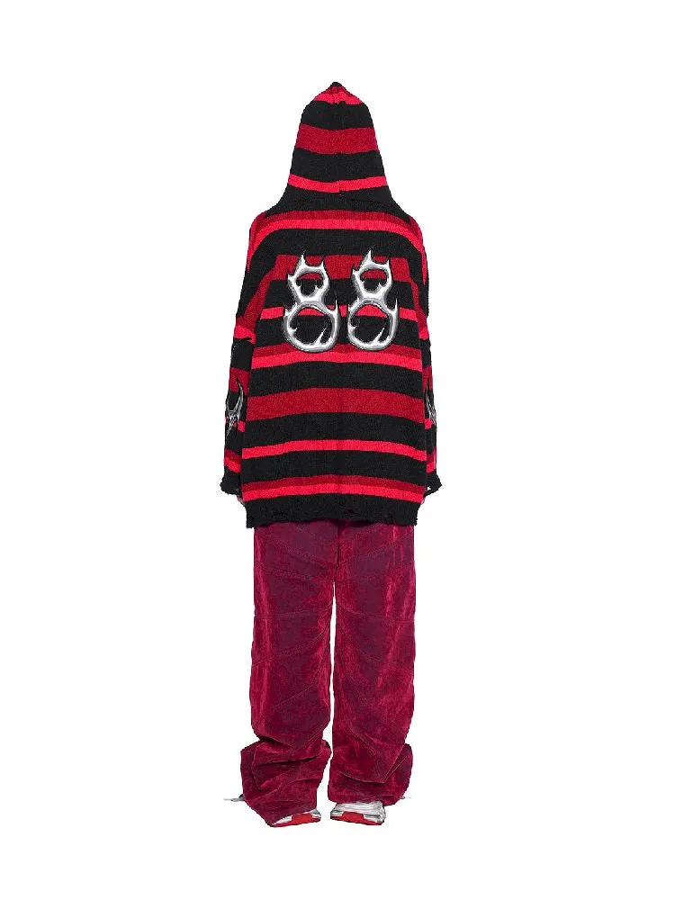 Striped V-Neck Hooded Sweater【s0000011011】