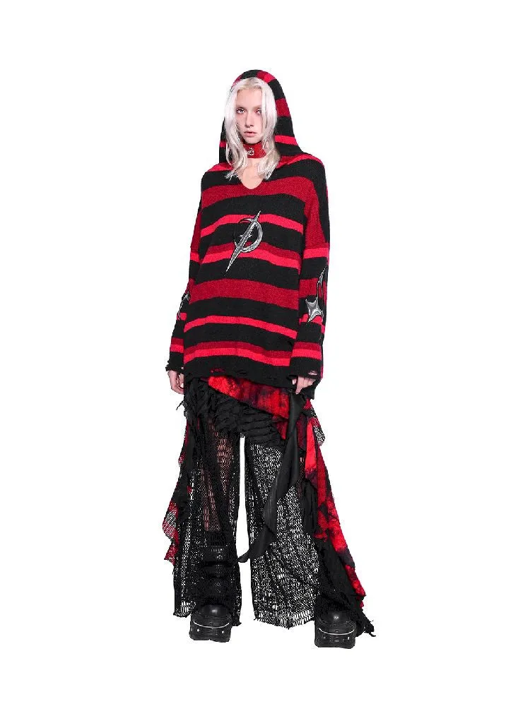 Striped V-Neck Hooded Sweater【s0000011011】