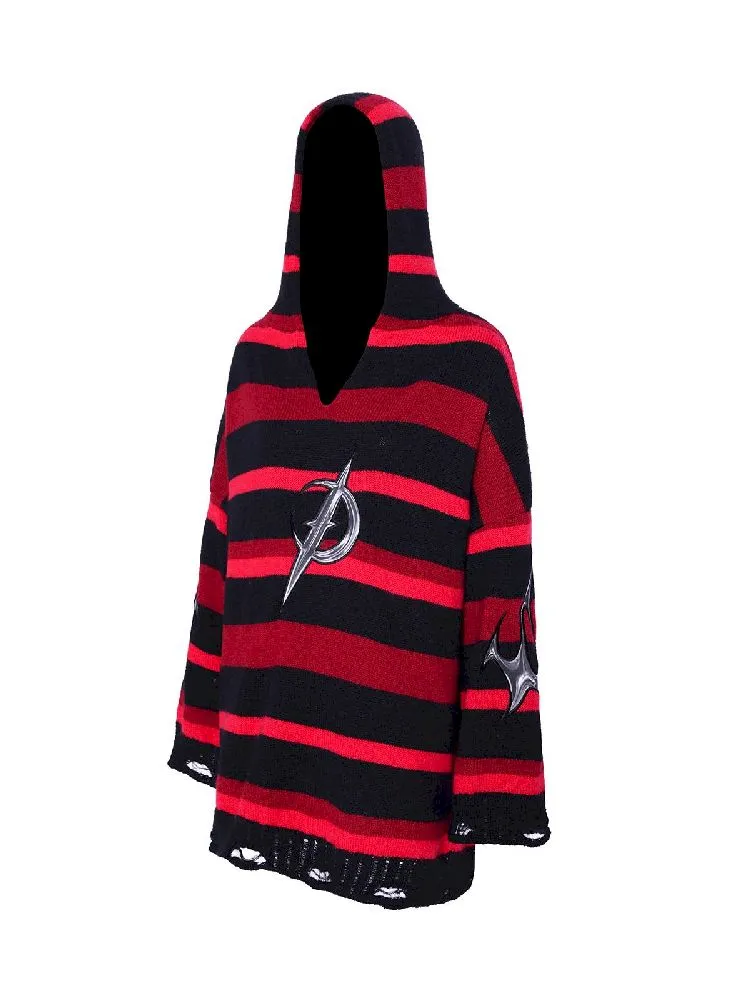 Striped V-Neck Hooded Sweater【s0000011011】