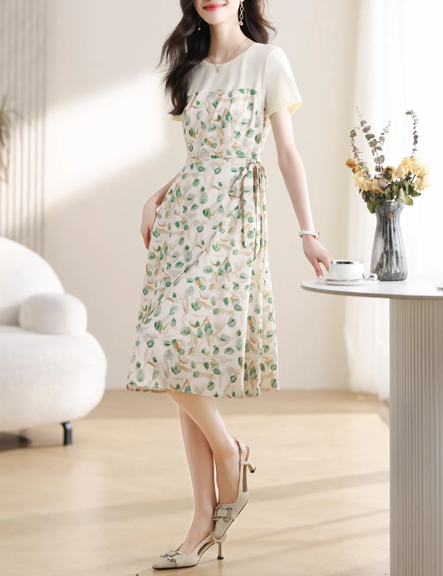 Stylish Faux Two-Piece Floral T-Shirt Dress for Women