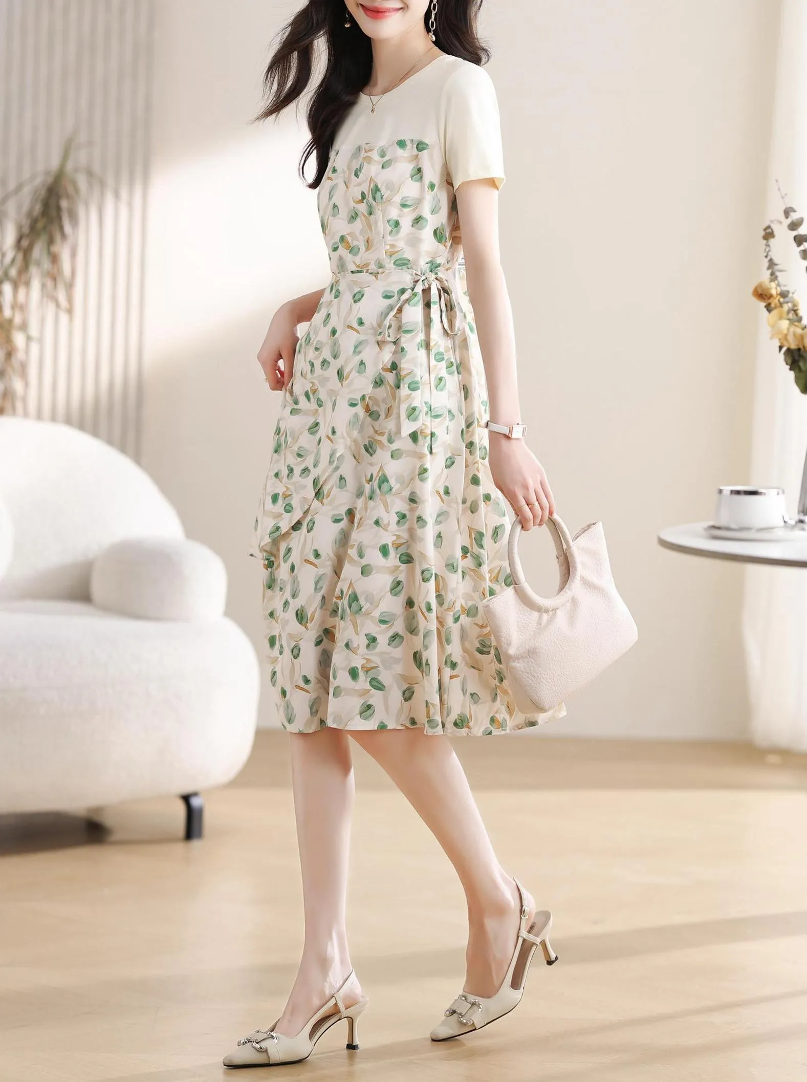 Stylish Faux Two-Piece Floral T-Shirt Dress for Women