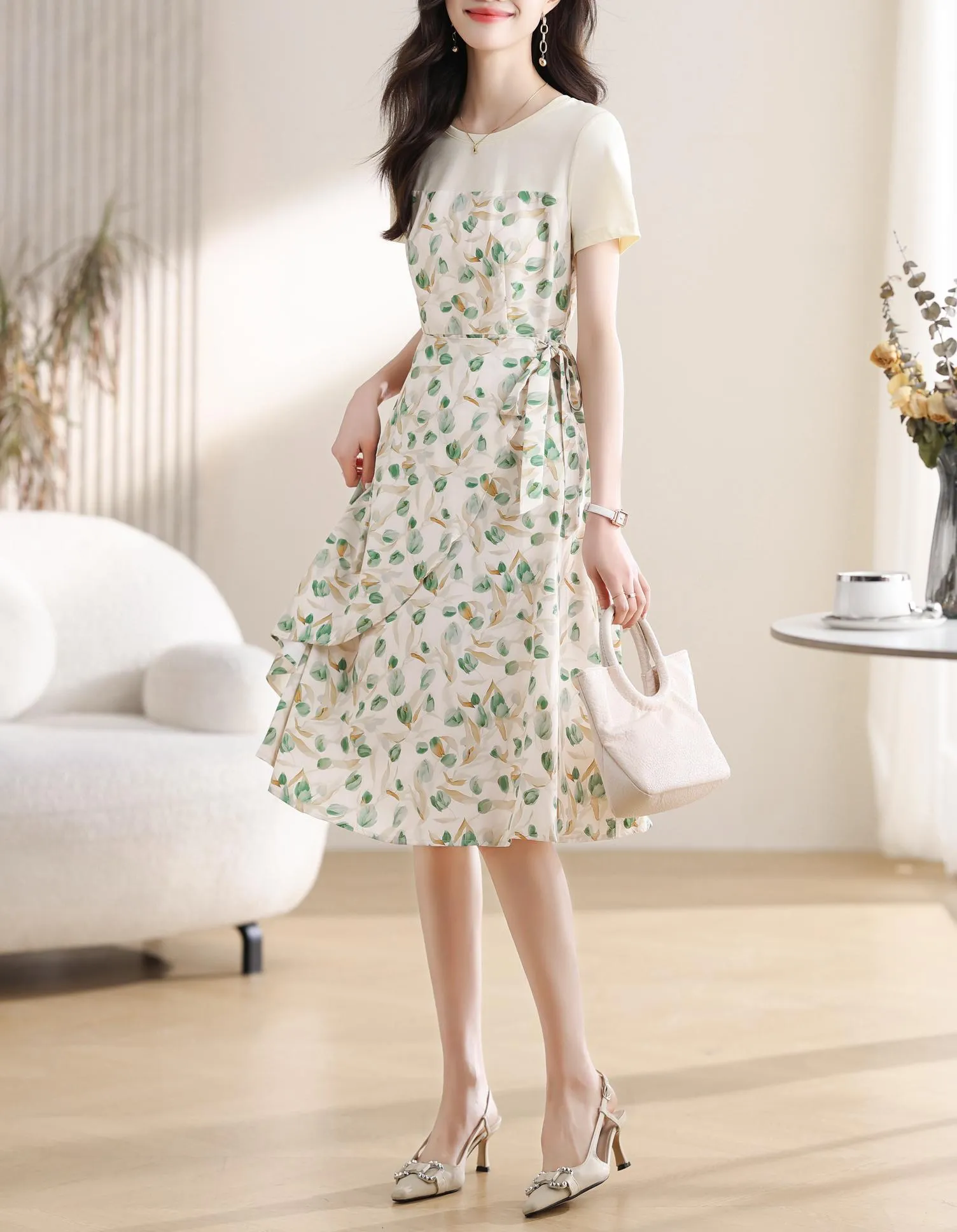 Stylish Faux Two-Piece Floral T-Shirt Dress for Women