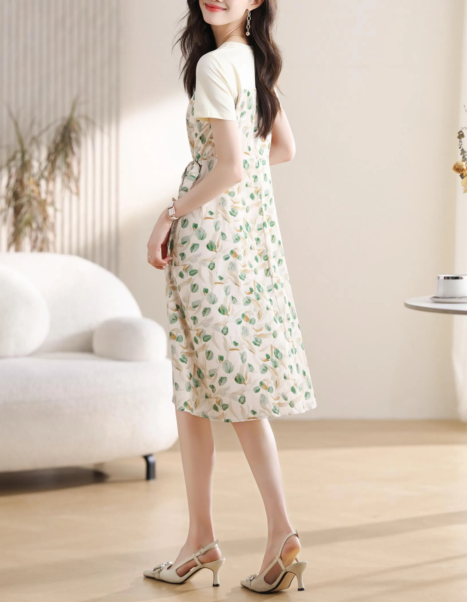 Stylish Faux Two-Piece Floral T-Shirt Dress for Women