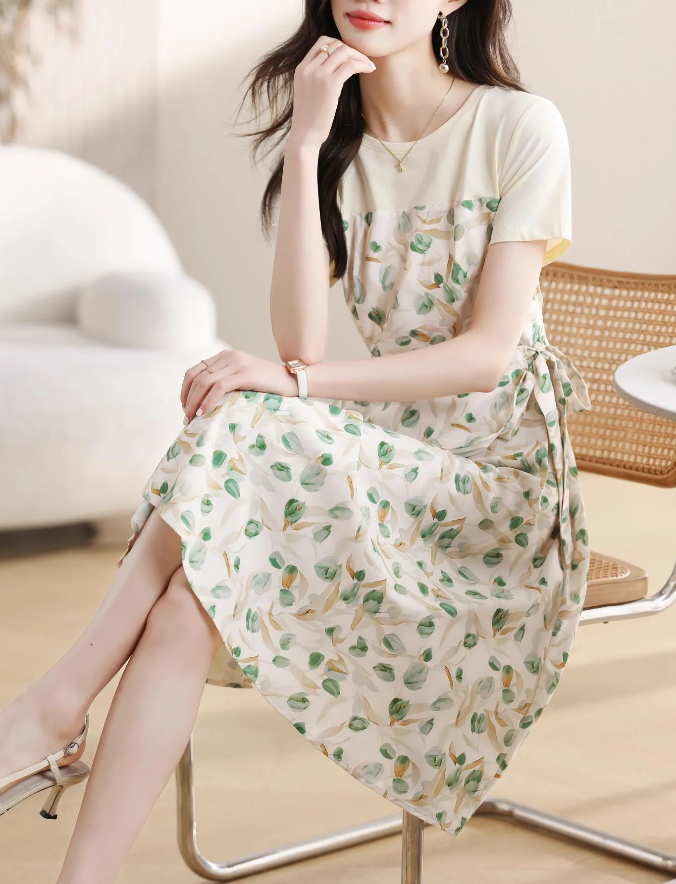 Stylish Faux Two-Piece Floral T-Shirt Dress for Women