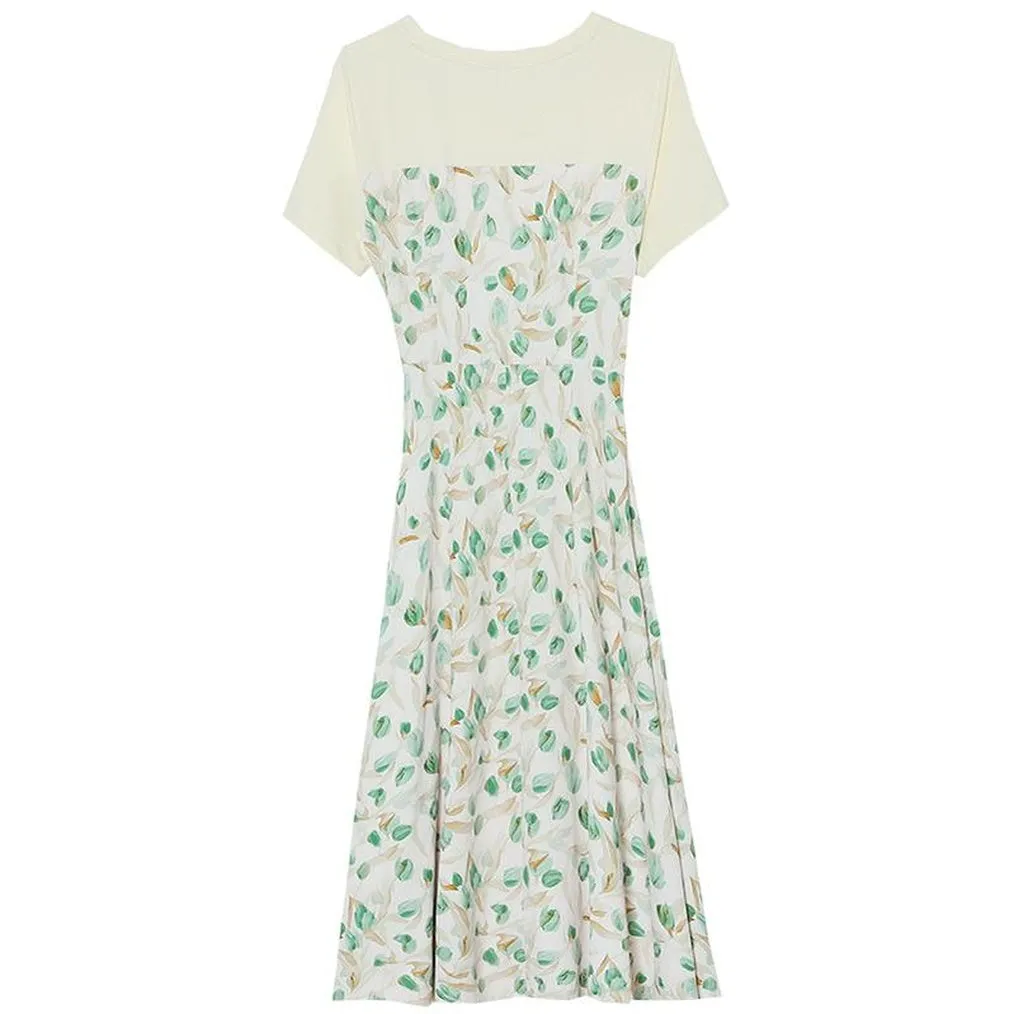 Stylish Faux Two-Piece Floral T-Shirt Dress for Women