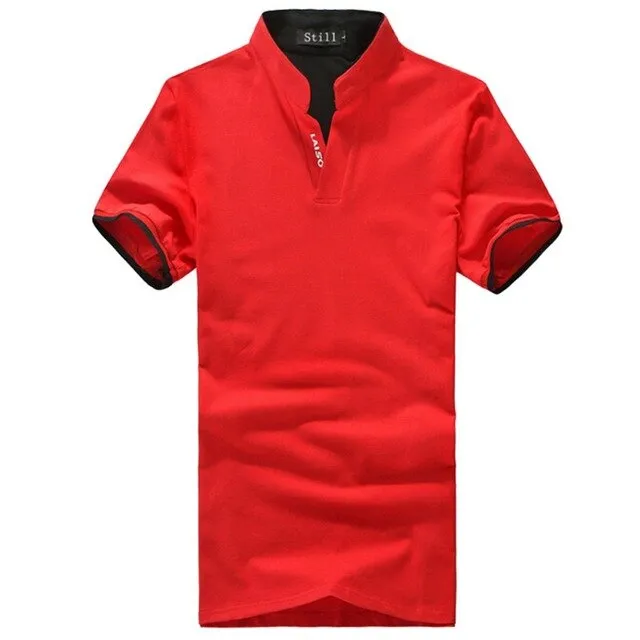Summer Classic Men Stand Collar Shirt Short Sleeve Tee T-shirt Solid Color Plus Size M-XXXL