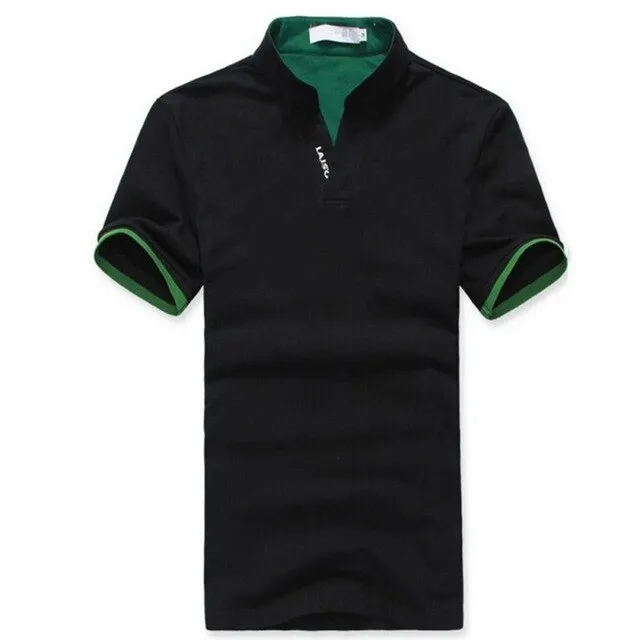 Summer Classic Men Stand Collar Shirt Short Sleeve Tee T-shirt Solid Color Plus Size M-XXXL