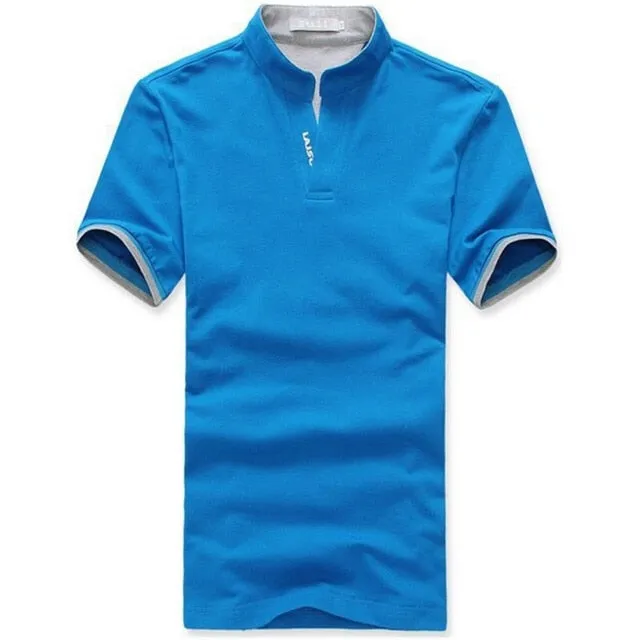 Summer Classic Men Stand Collar Shirt Short Sleeve Tee T-shirt Solid Color Plus Size M-XXXL