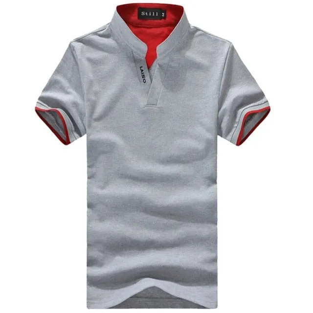 Summer Classic Men Stand Collar Shirt Short Sleeve Tee T-shirt Solid Color Plus Size M-XXXL