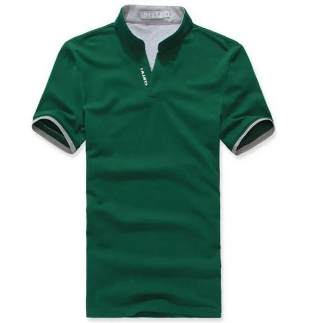 Summer Classic Men Stand Collar Shirt Short Sleeve Tee T-shirt Solid Color Plus Size M-XXXL