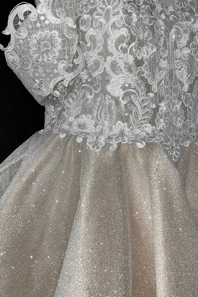 Summer Short Glitter Wedding Dresses Tea-Length Off Shoulder Elegant Women Bridel Gowns Lace Applique Shiny Princess Wedding