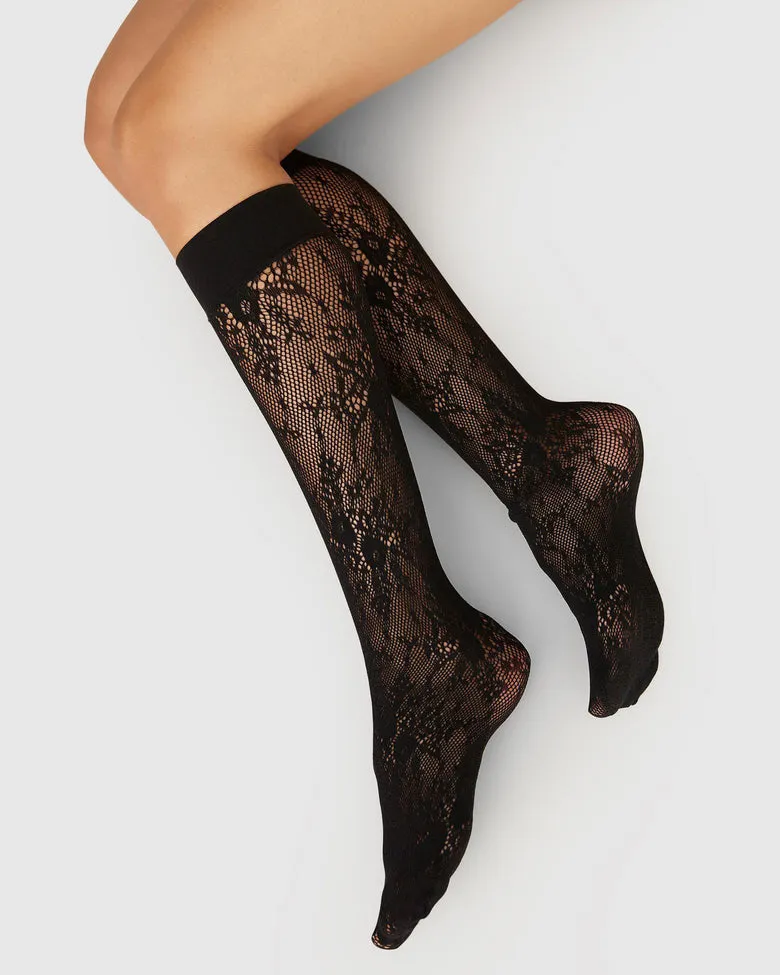 Swedish Stockings Rosa Lace Knee-Highs in Black