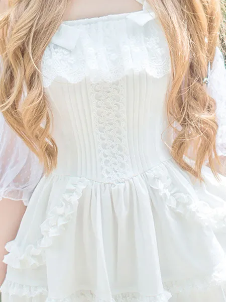 Sweet Lolita Dress Lace Ruffle Chiffon Lolita Jumper Skirt