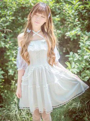 Sweet Lolita Dress Lace Ruffle Chiffon Lolita Jumper Skirt