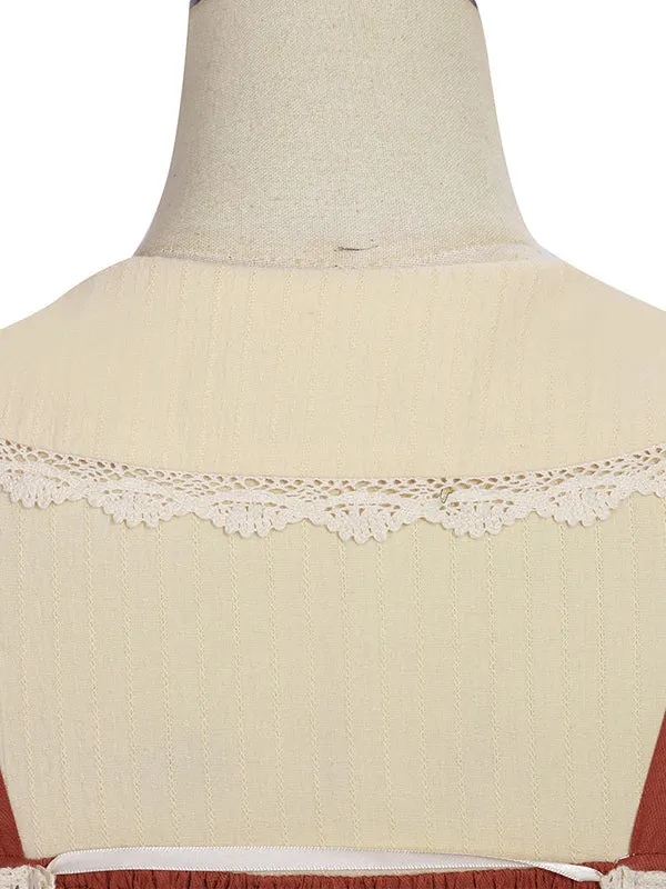 Sweet Lolita JSK Dress Brick Red Sleeveless Lace Up Bows Lolita Jumper Skirts