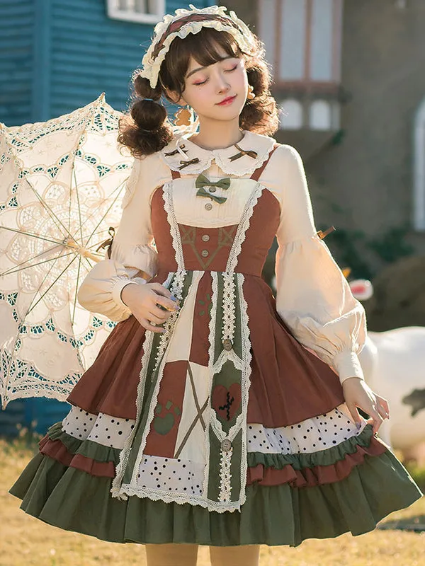 Sweet Lolita JSK Dress Brick Red Sleeveless Lace Up Bows Lolita Jumper Skirts
