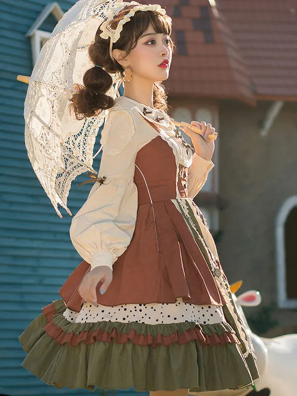 Sweet Lolita JSK Dress Brick Red Sleeveless Lace Up Bows Lolita Jumper Skirts