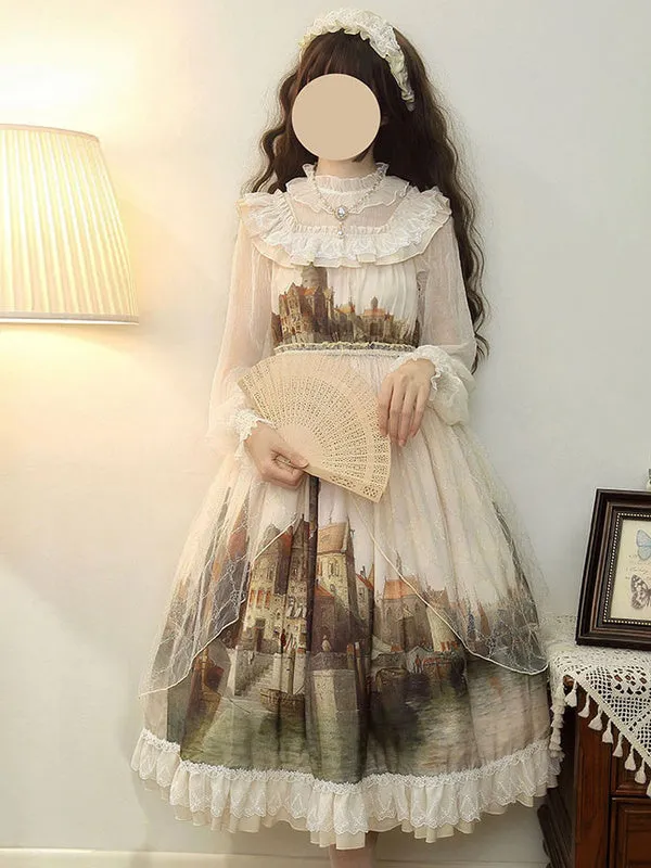 Sweet Lolita JSK Dress Light Apricot Sleeveless Polyester Lace Lolita Jumper Skirts