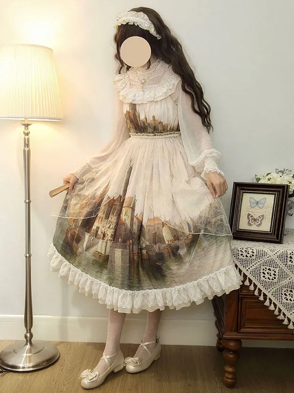 Sweet Lolita JSK Dress Light Apricot Sleeveless Polyester Lace Lolita Jumper Skirts