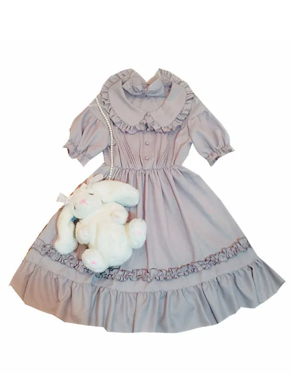 Sweet Lolita OP Dress Chiffon Ruffle Pleated Grey Lolita One Piece Dress