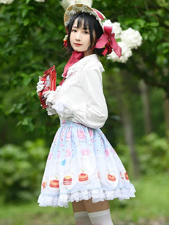 Sweet Lolita Overskirt Candy Colors Polyester Light Sky Blue Daily Casual Tea Party Lace Lolita Skirts