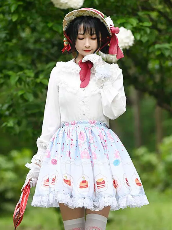 Sweet Lolita Overskirt Candy Colors Polyester Light Sky Blue Daily Casual Tea Party Lace Lolita Skirts