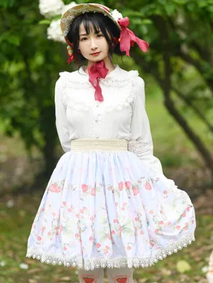 Sweet Lolita Overskirt Dress Fruit Floral Print Light Sky Blue Lace Lolita Skirts