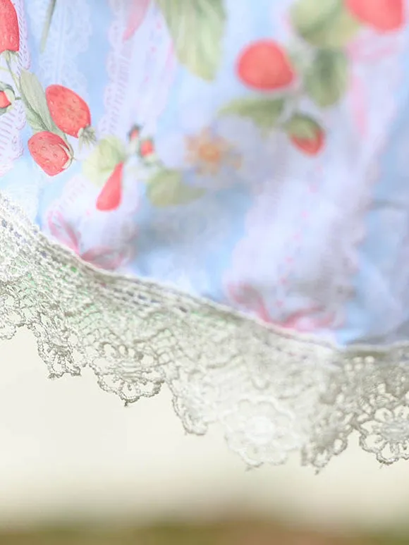 Sweet Lolita Overskirt Dress Fruit Floral Print Light Sky Blue Lace Lolita Skirts