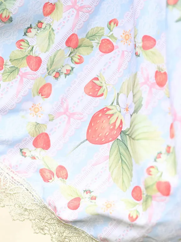 Sweet Lolita Overskirt Dress Fruit Floral Print Light Sky Blue Lace Lolita Skirts