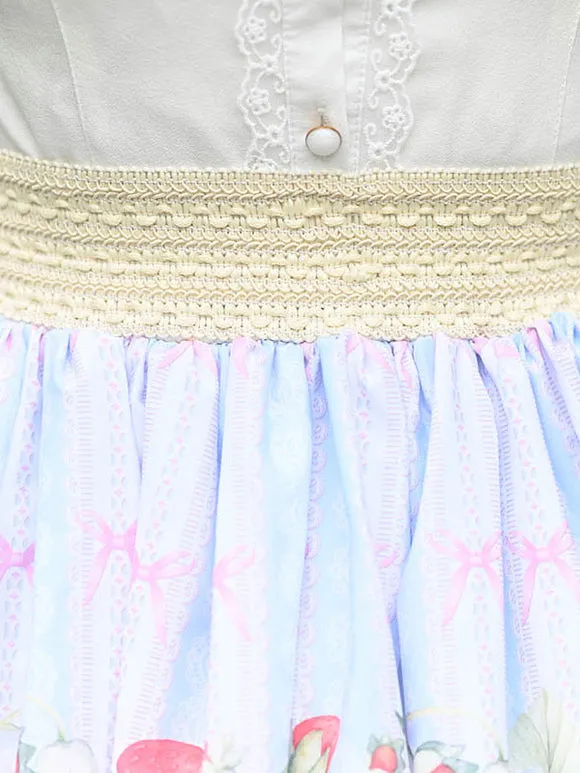 Sweet Lolita Overskirt Dress Fruit Floral Print Light Sky Blue Lace Lolita Skirts