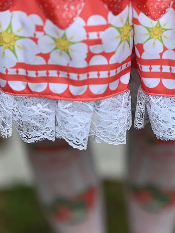 Sweet Lolita Overskirt Lace Hot Pink Fruit Pattern Lolita Skirts