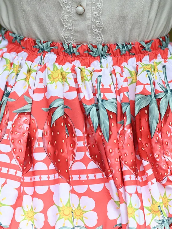 Sweet Lolita Overskirt Lace Hot Pink Fruit Pattern Lolita Skirts