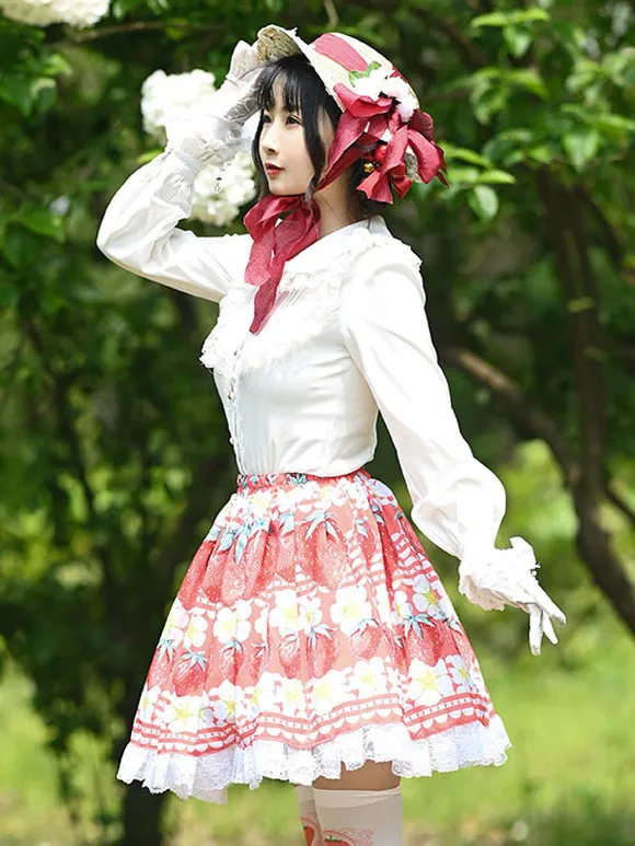 Sweet Lolita Overskirt Lace Hot Pink Fruit Pattern Lolita Skirts