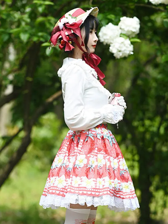 Sweet Lolita Overskirt Lace Hot Pink Fruit Pattern Lolita Skirts