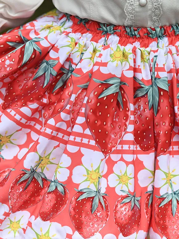 Sweet Lolita Overskirt Lace Hot Pink Fruit Pattern Lolita Skirts