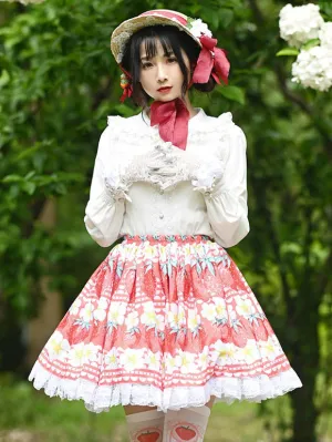 Sweet Lolita Overskirt Lace Hot Pink Fruit Pattern Lolita Skirts