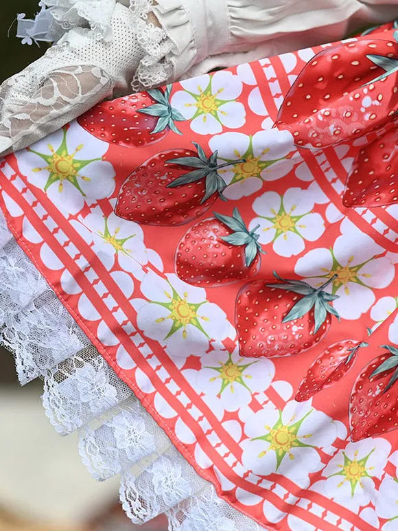 Sweet Lolita Overskirt Lace Hot Pink Fruit Pattern Lolita Skirts