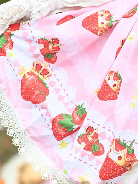 Sweet Lolita Overskirt Lace Pink Fruit Pattern Lolita Skirts